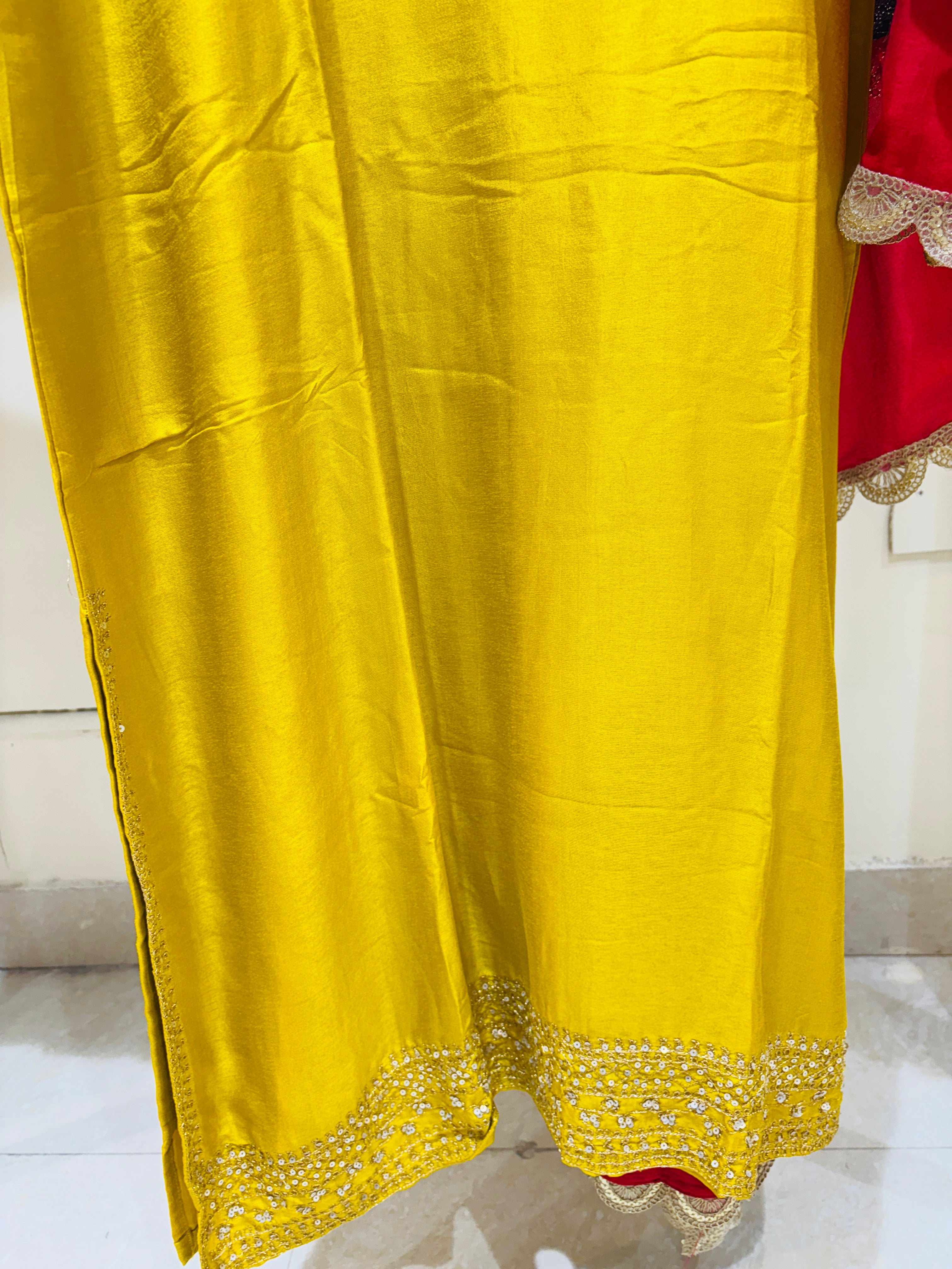 Yellow Hand Work Silk Salwar Suit