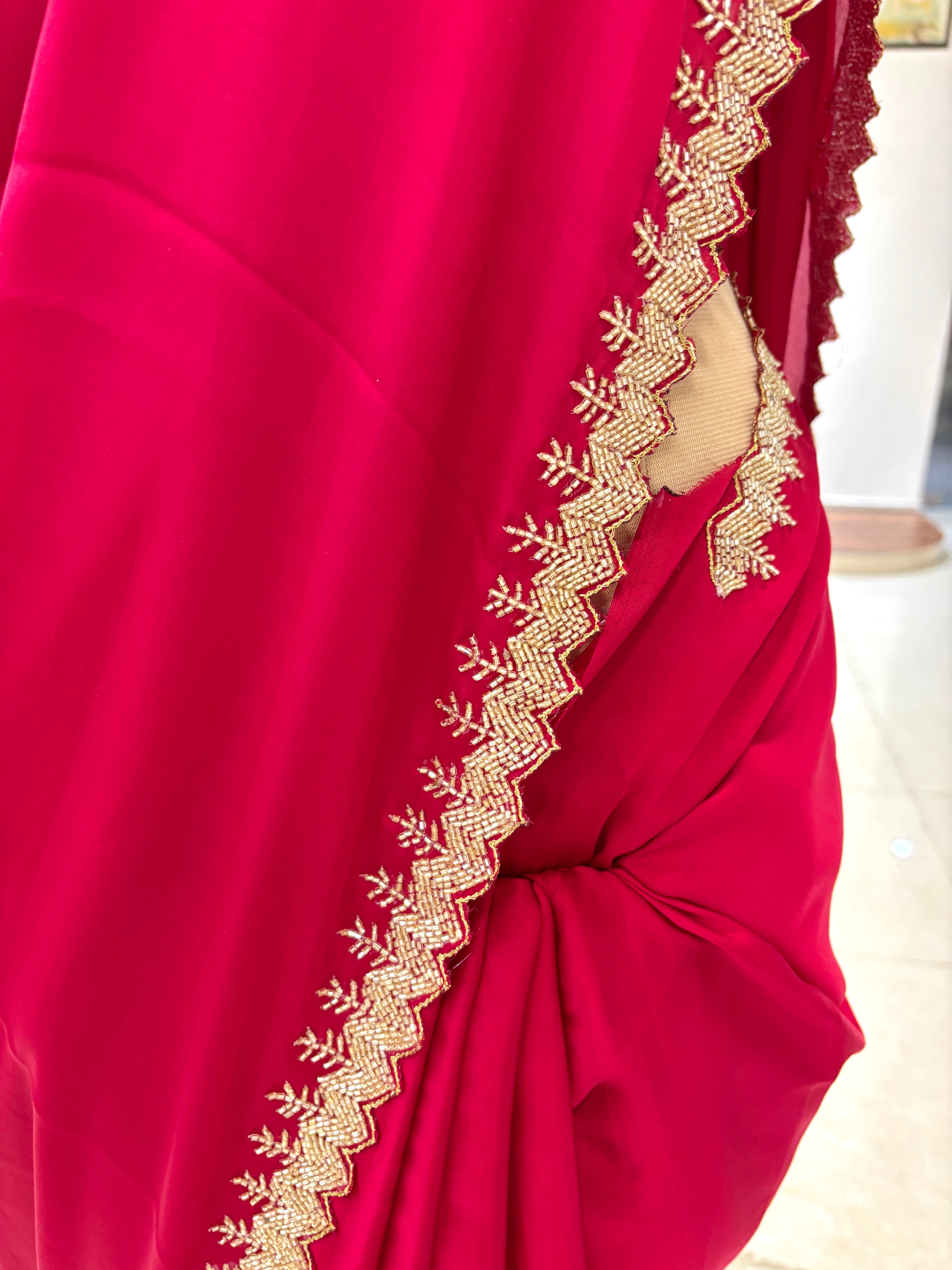 Apple Red Plain Festive Saree