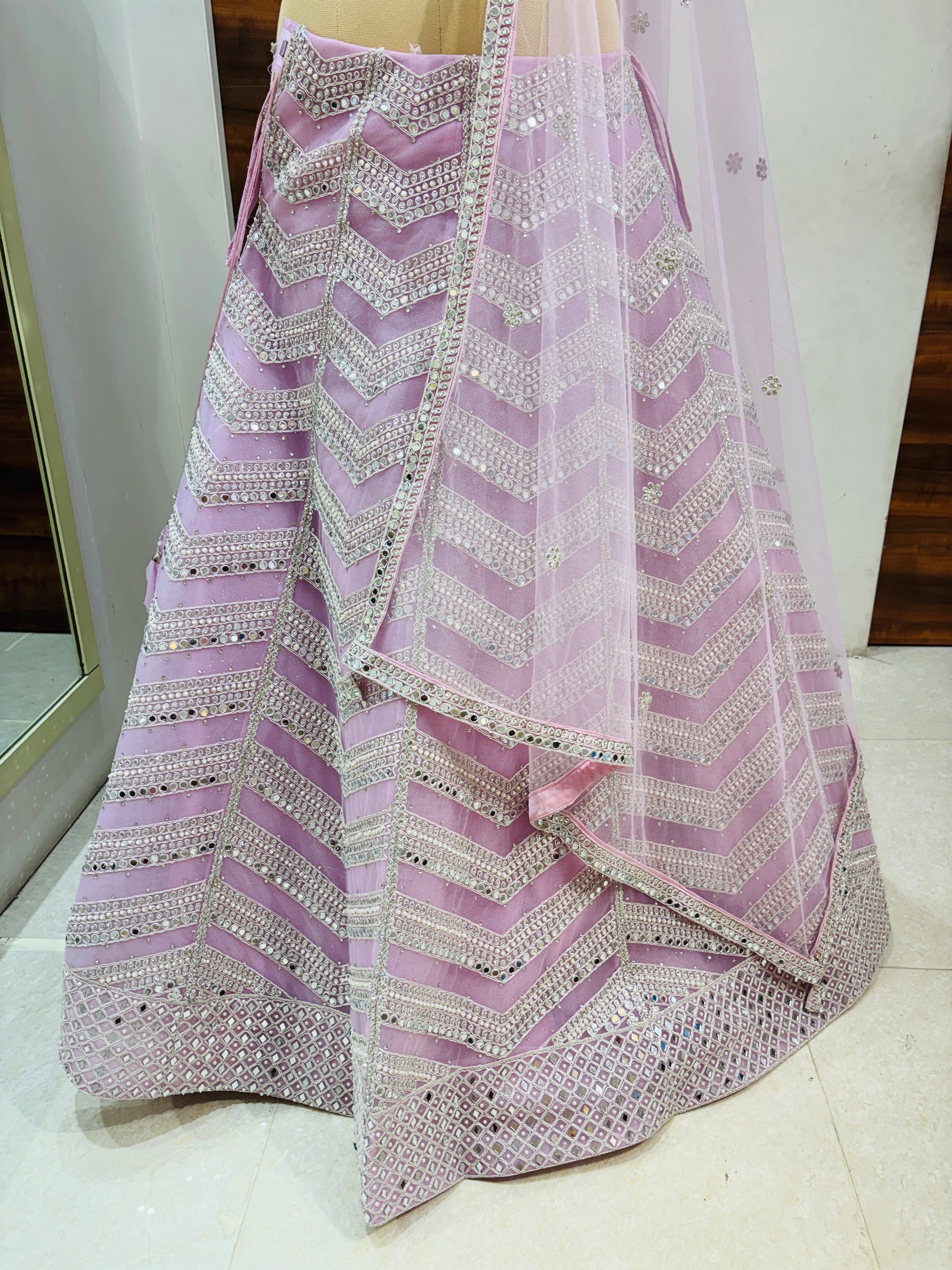 Light Pink Mirror Net Designer Lehenga