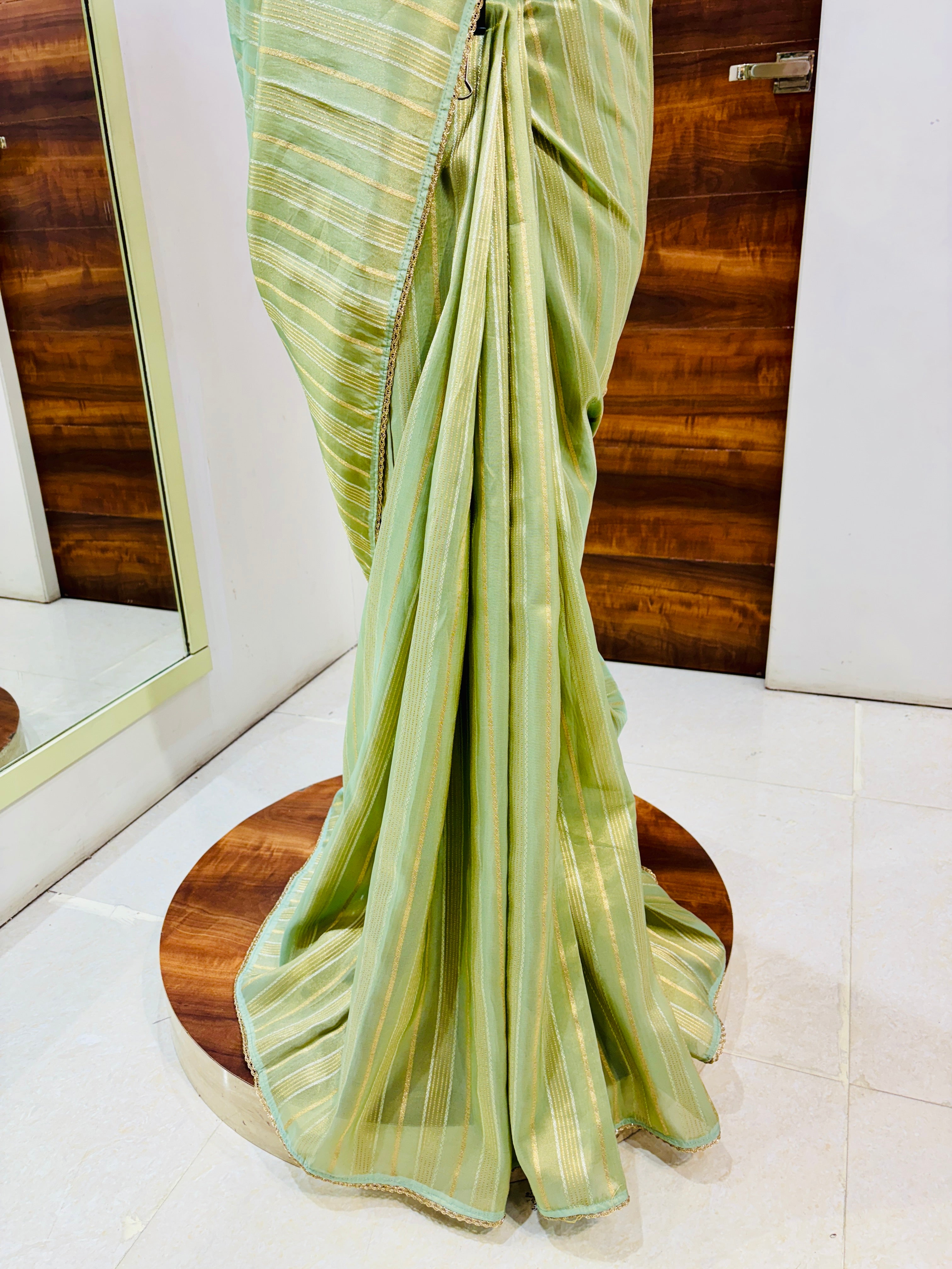 Light Green Tissue Saree With Readymade Blouse