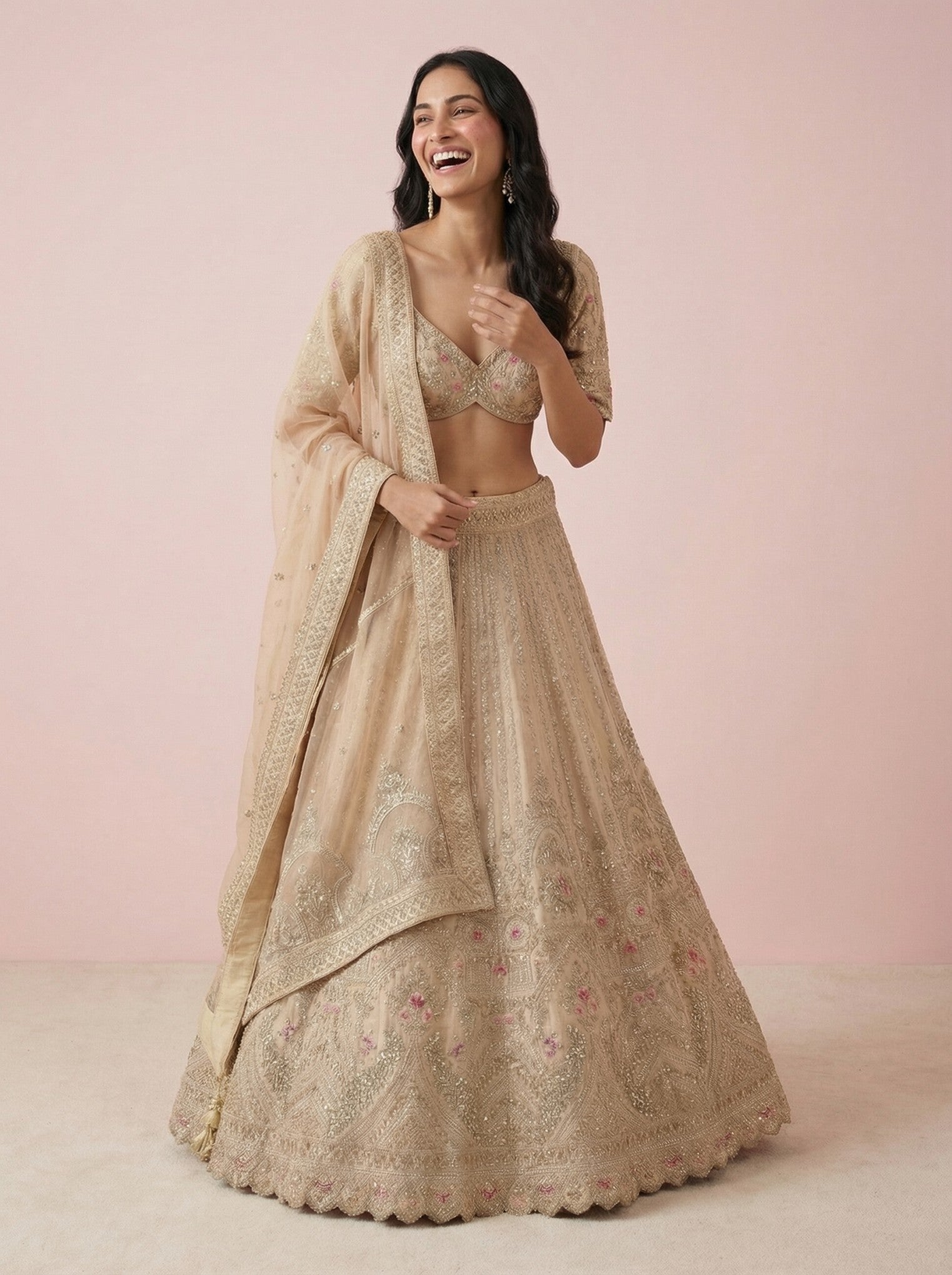 Cream Hand Embroidered Bridal Lehenga