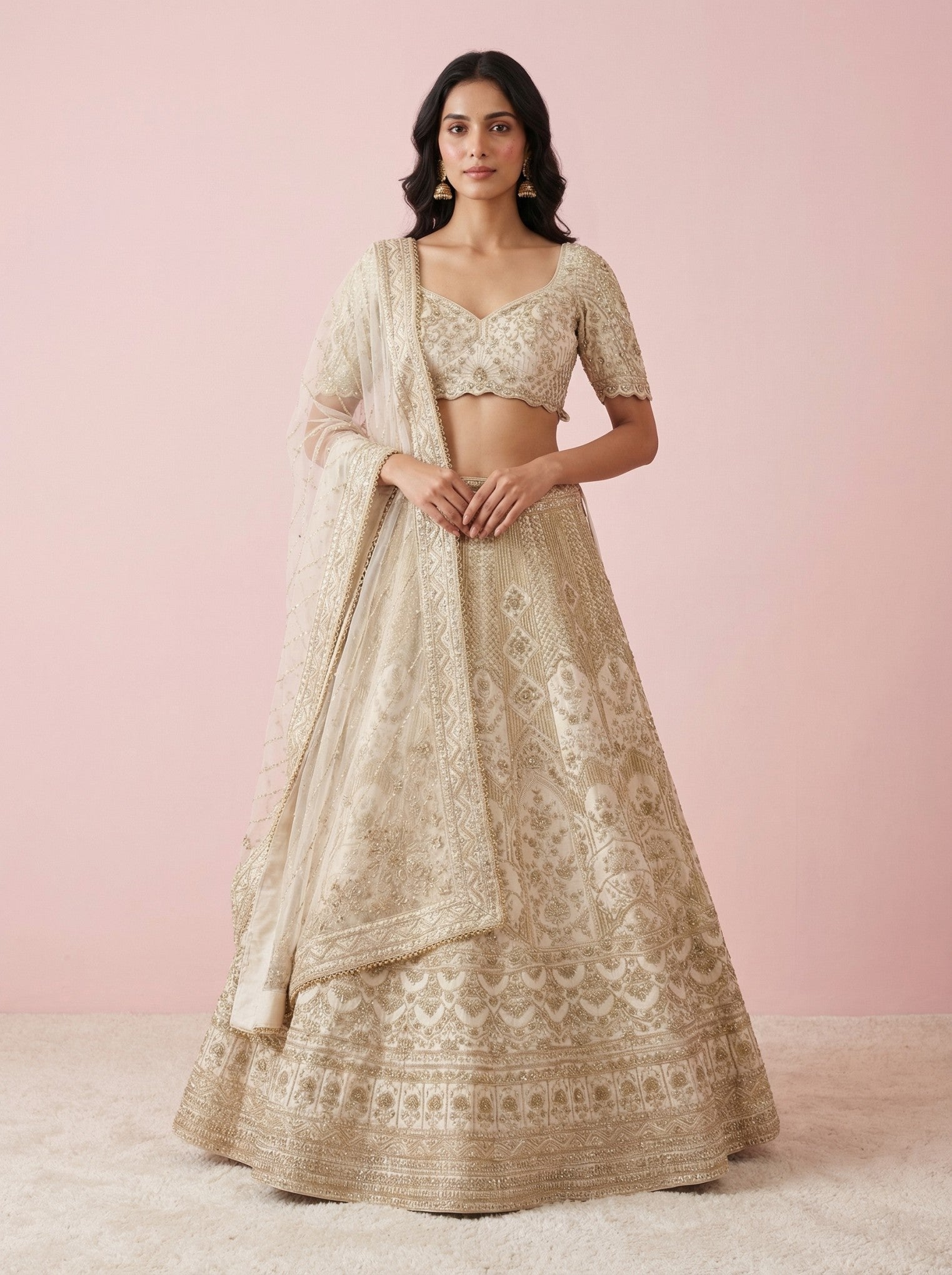 Ivory Hand Embroidered Bridal Lehenga