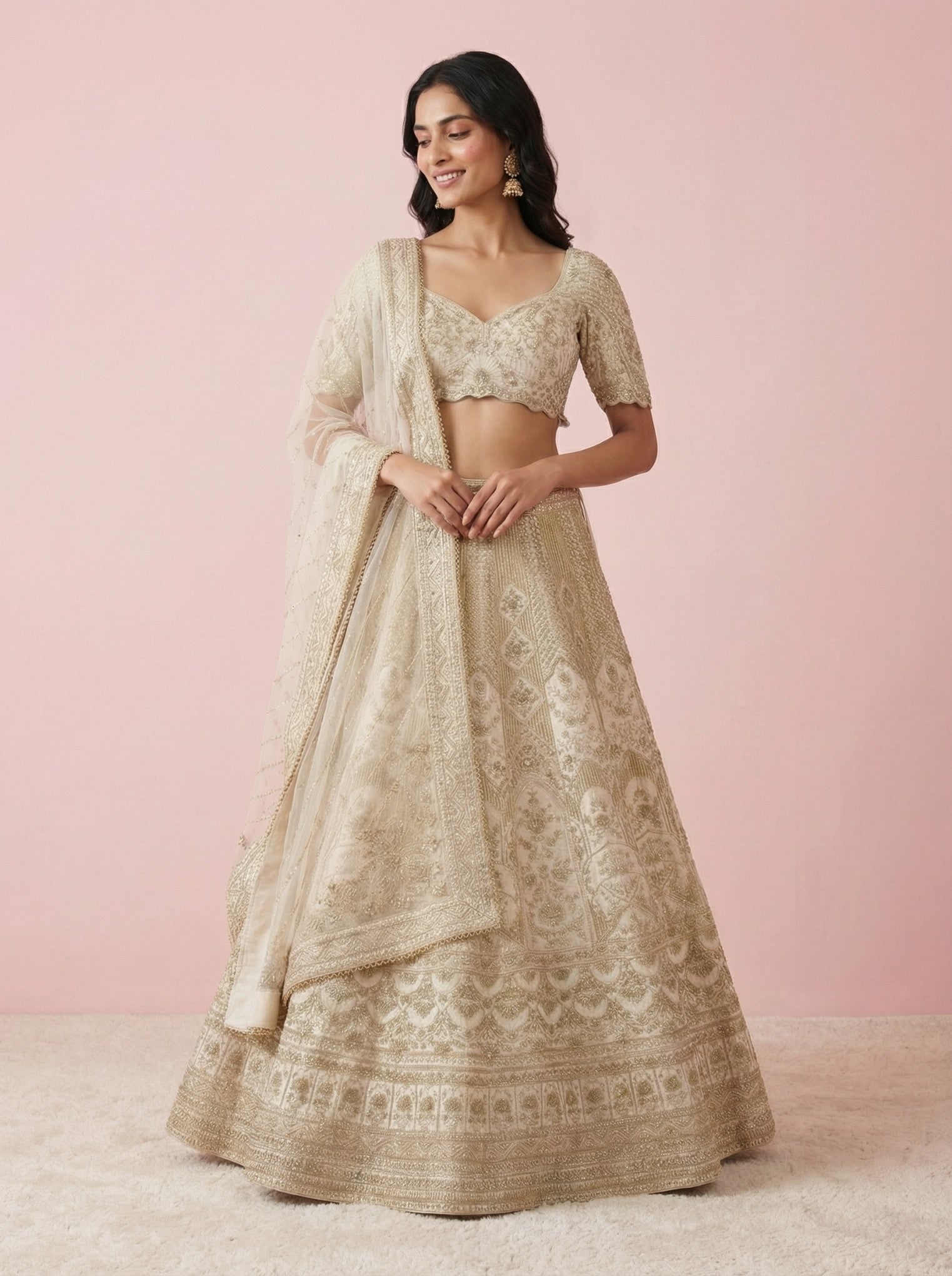 Ivory Hand Embroidered Bridal Lehenga