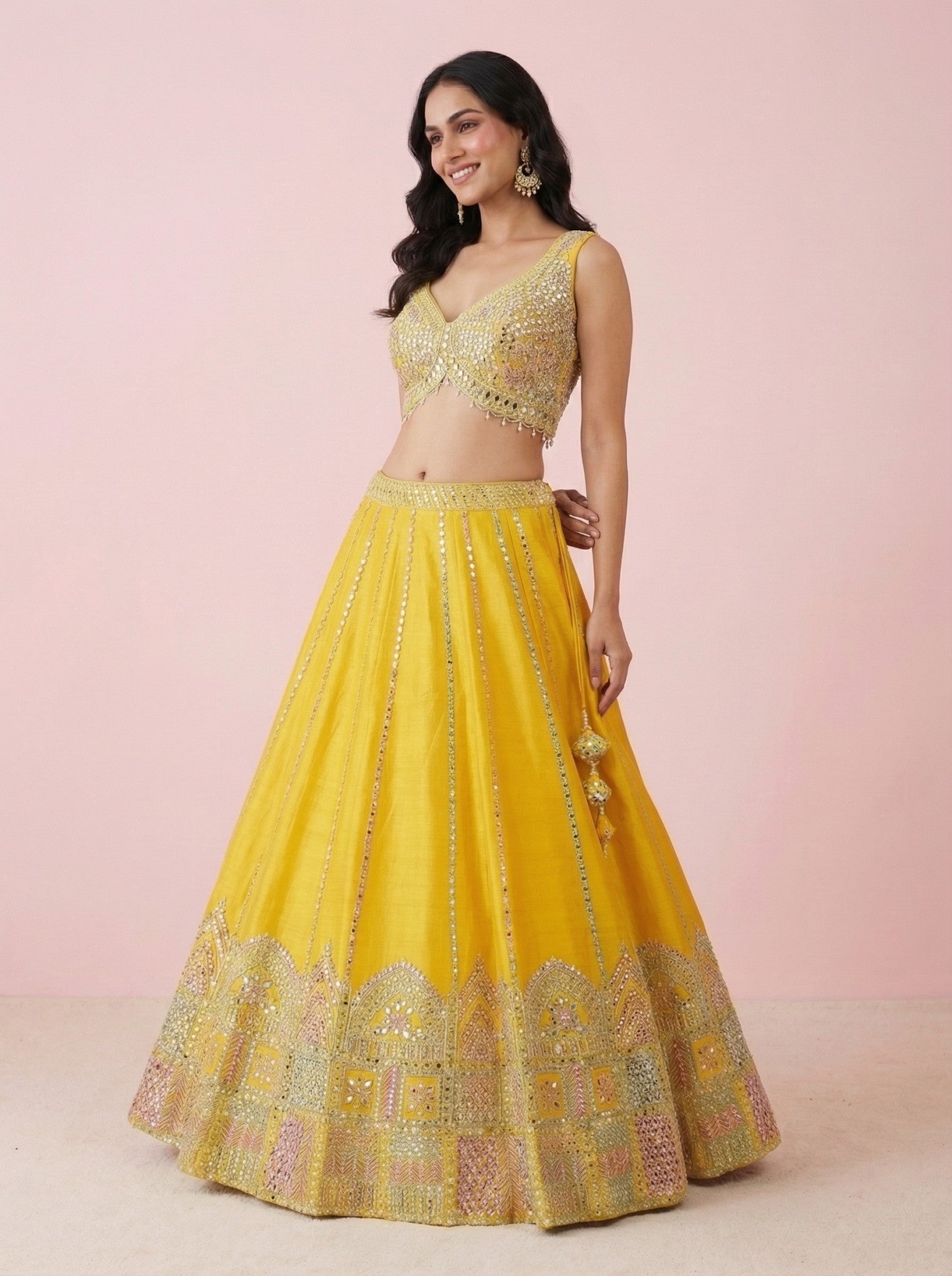 Yellow Raw Silk Designer Lehenga