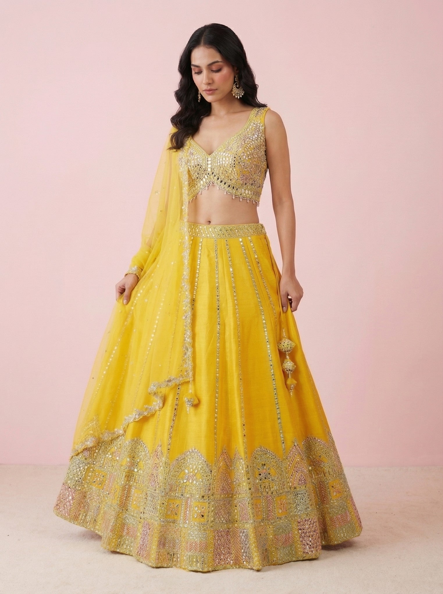 Yellow Raw Silk Designer Lehenga