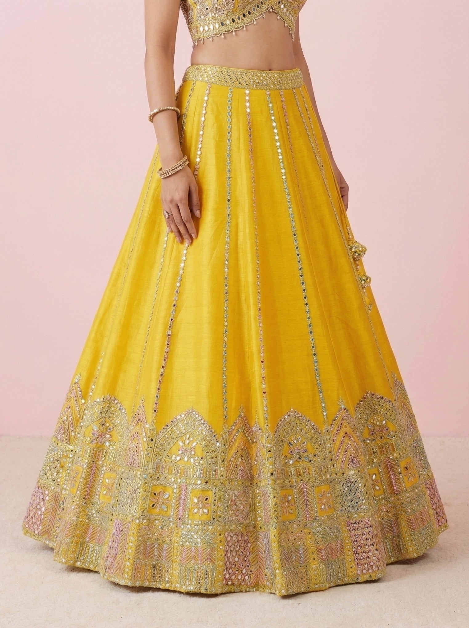 Yellow Raw Silk Designer Lehenga