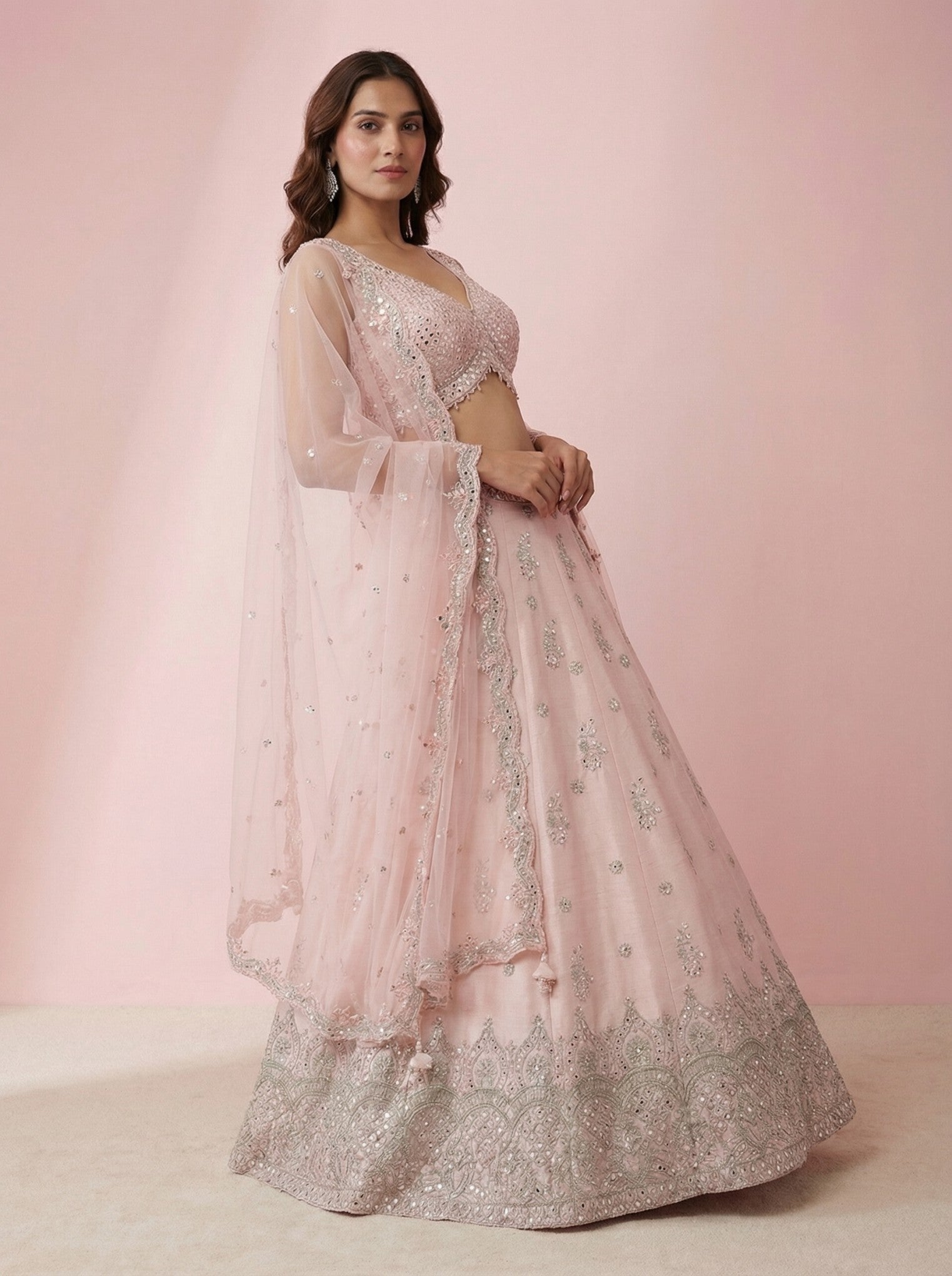 Pink Raw Silk Embroidered Designer Lehenga