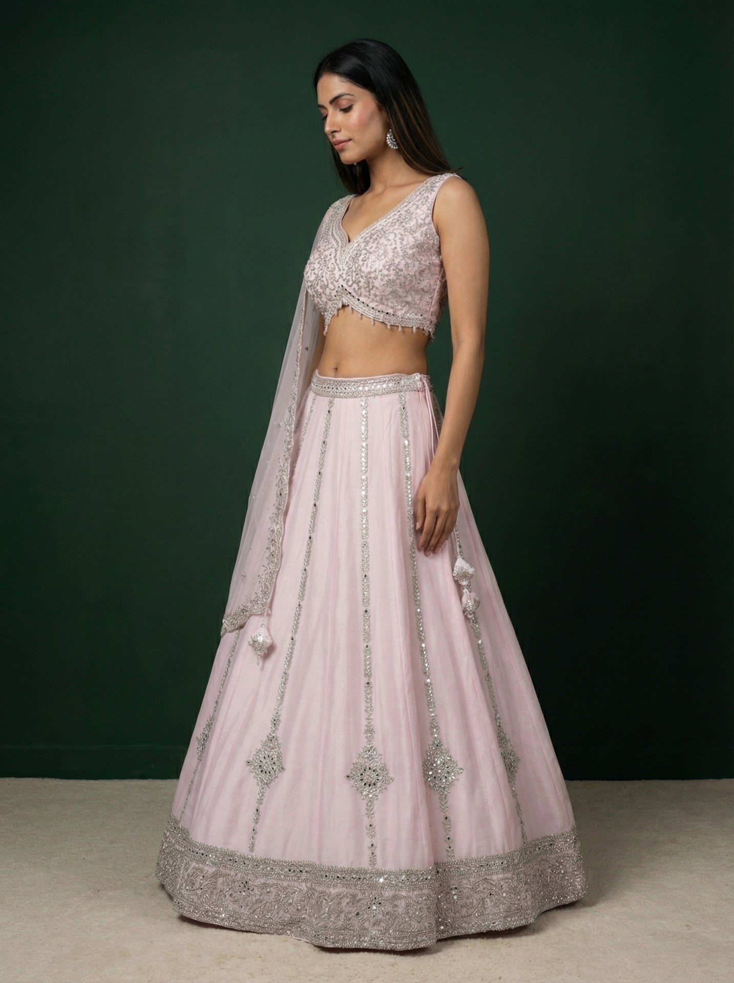 Light Pink Raw Silk Embroidered Lehenga