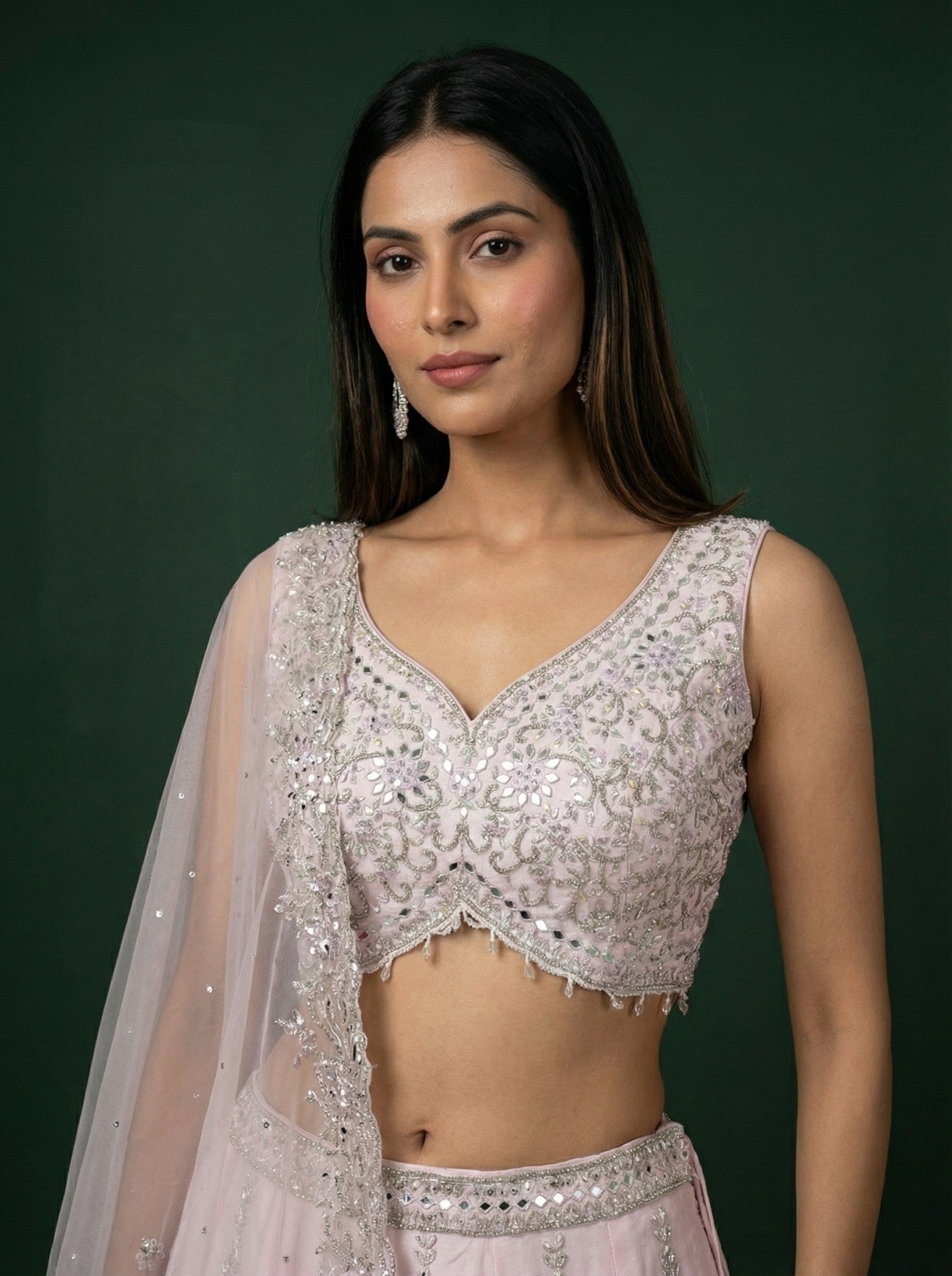 Light Pink Raw Silk Embroidered Lehenga