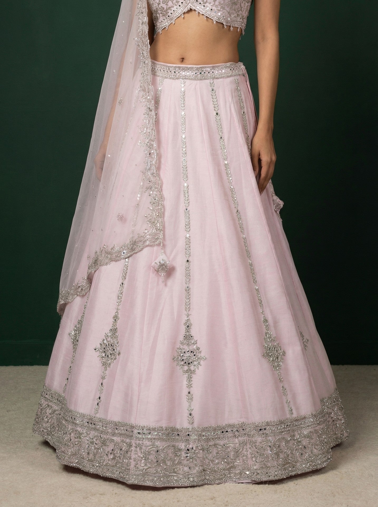 Light Pink Raw Silk Embroidered Lehenga