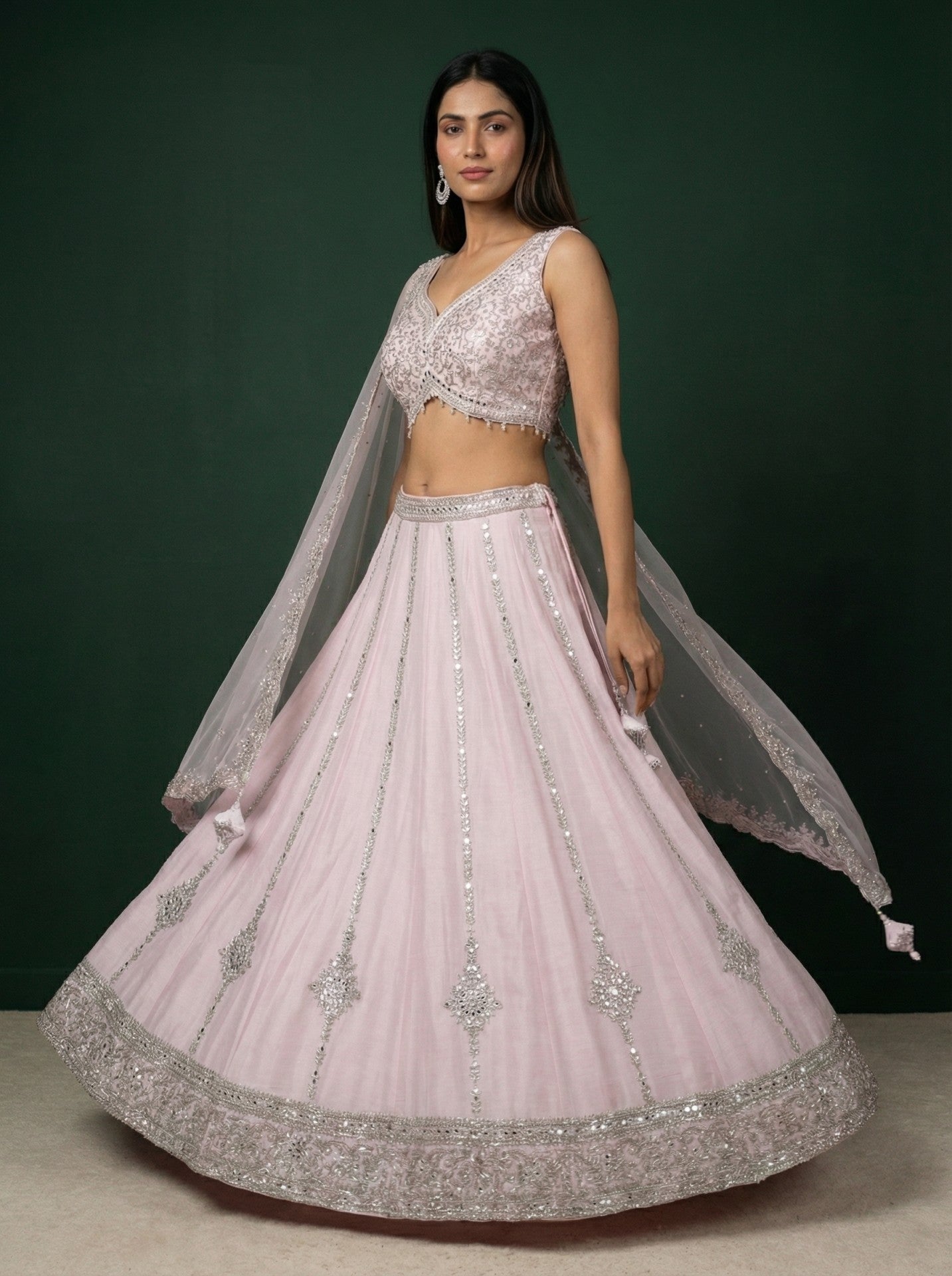 Light Pink Raw Silk Embroidered Lehenga