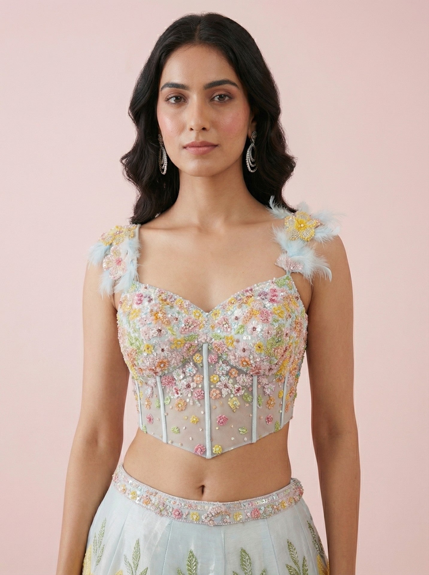 Sky Blue Tissue 3D Embroidered Lehenga