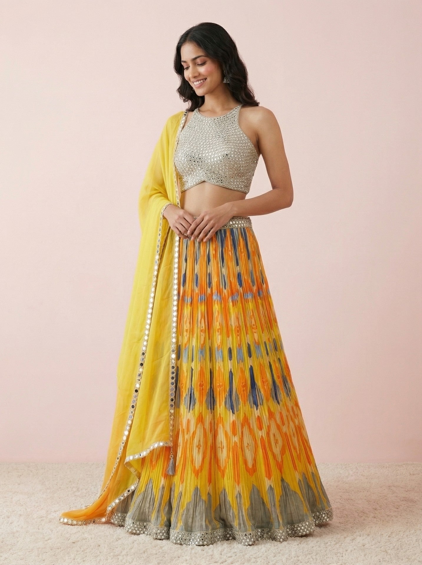 Yellow Digital Print Designer Lehenga