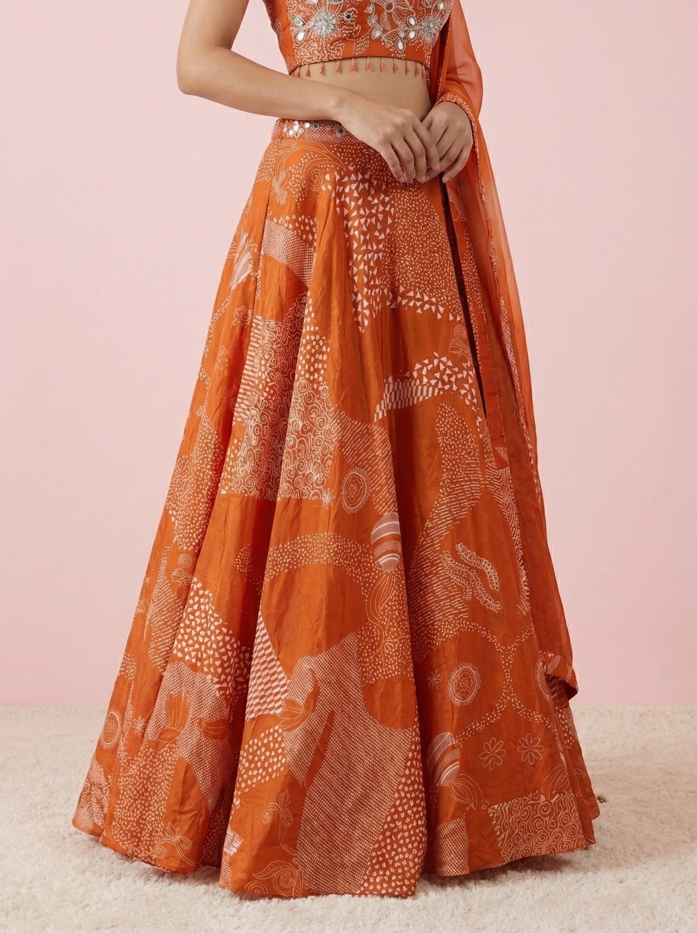 Orange Digital Print Designer Lehenga