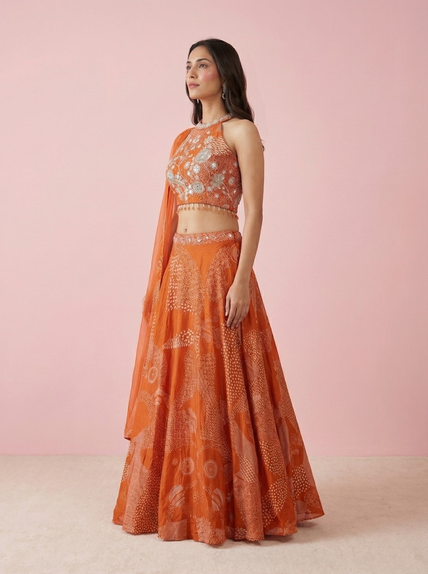 Orange Digital Print Designer Lehenga