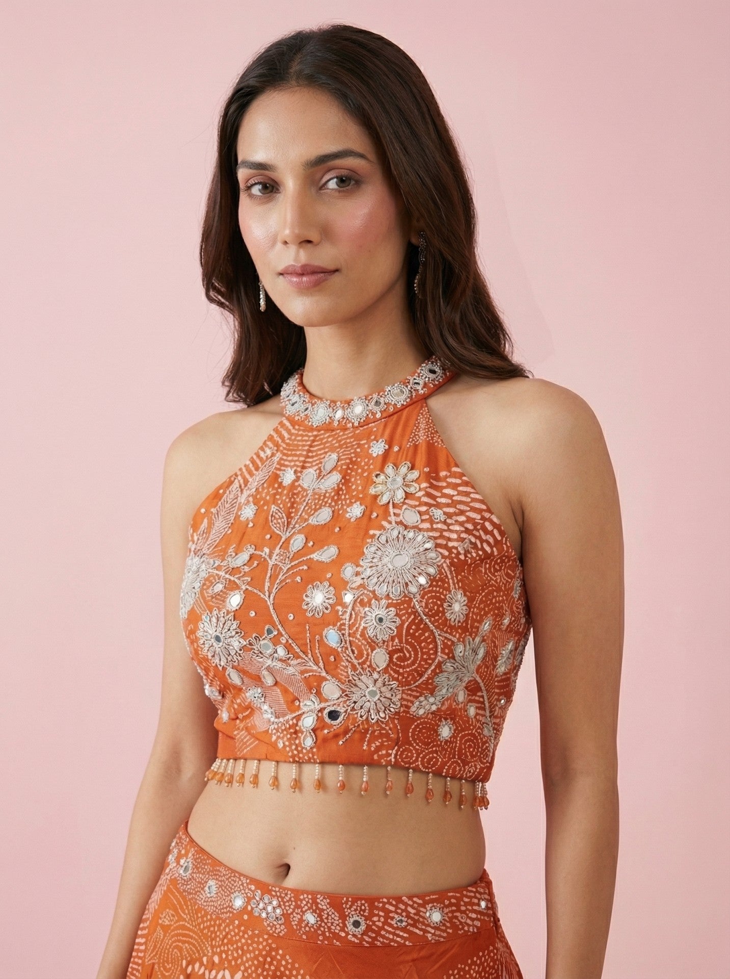 Orange Digital Print Designer Lehenga
