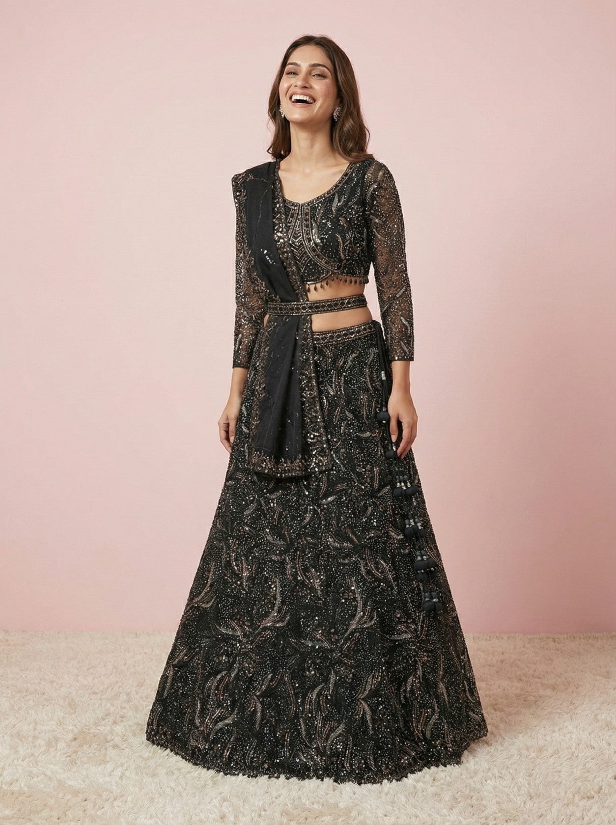 Black Sequinned Designer Lehenga