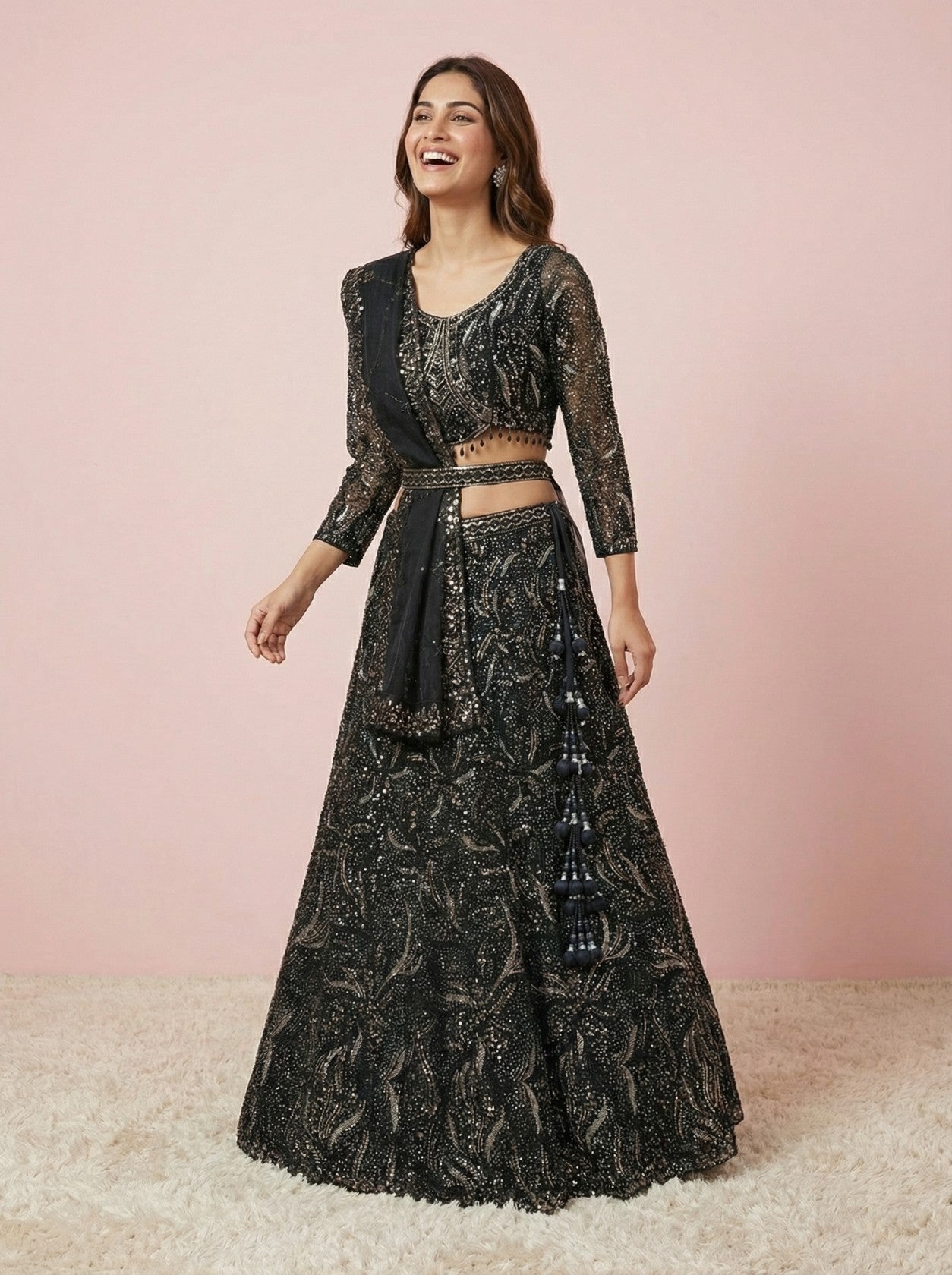 Black Sequinned Designer Lehenga