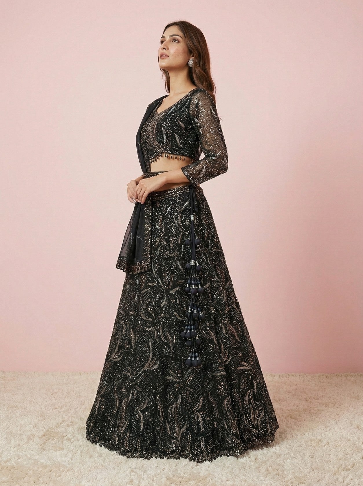 Black Sequinned Designer Lehenga