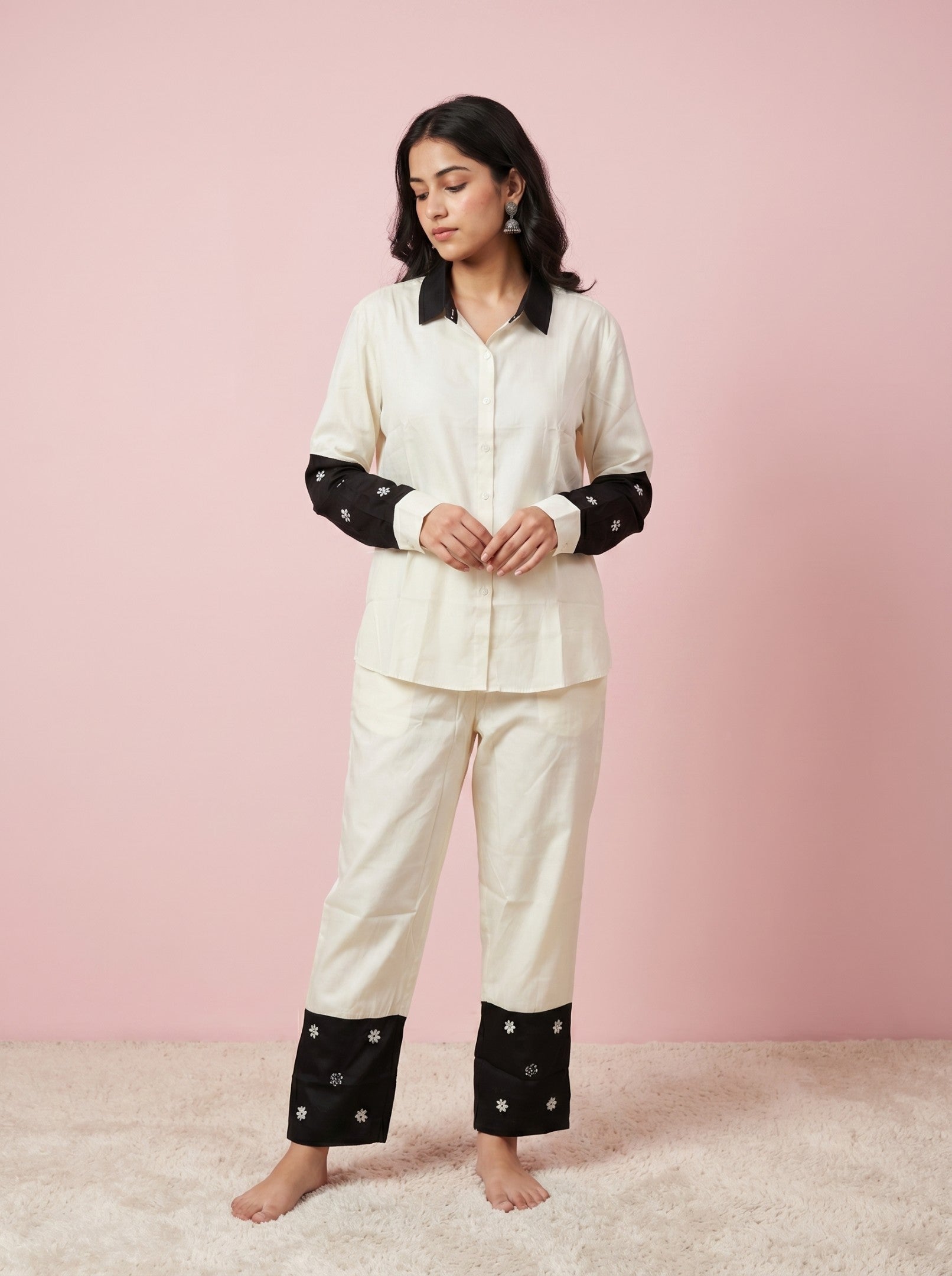 White & Black Cotton Co-Ord Set