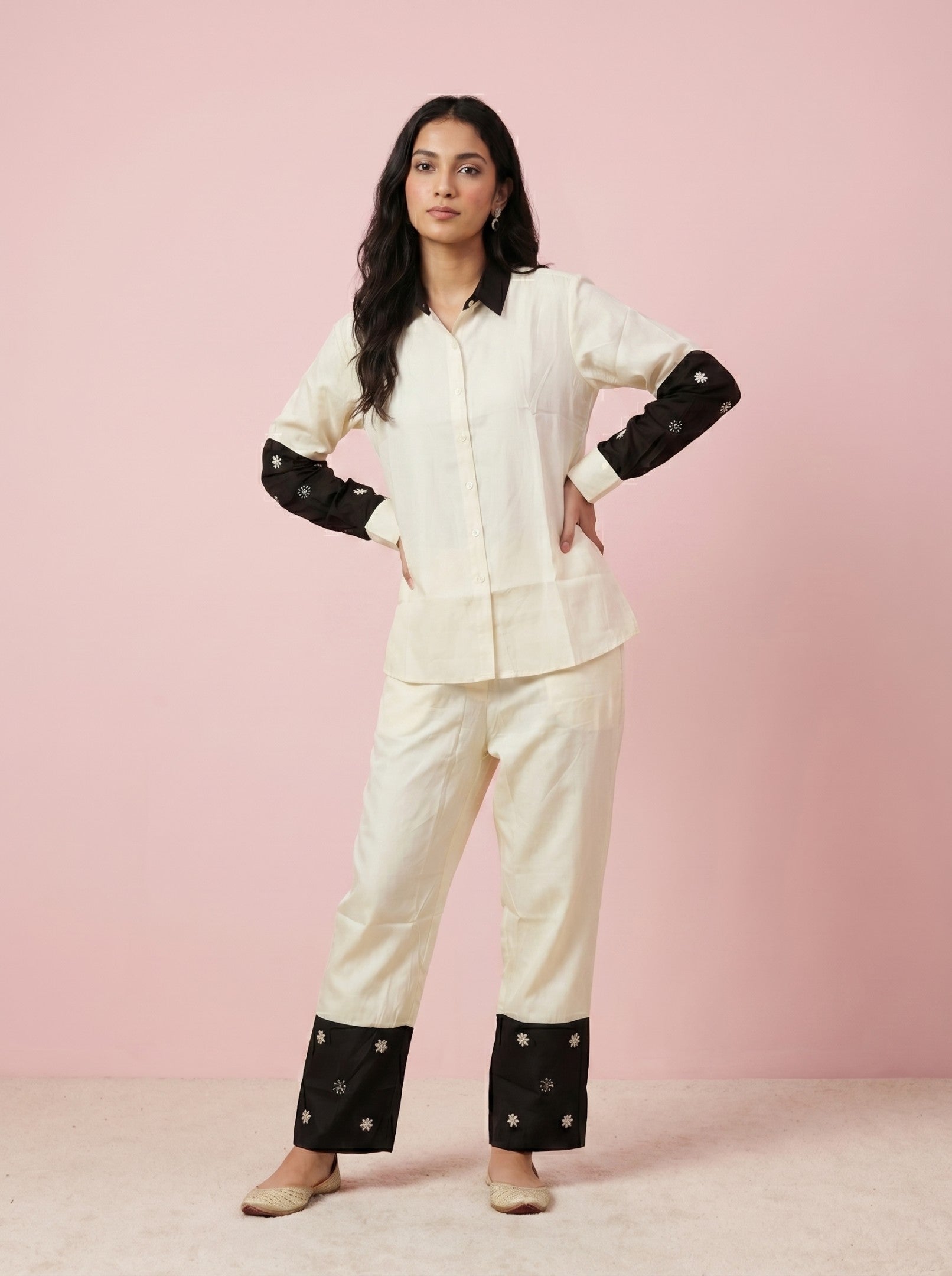 White & Black Cotton Co-Ord Set