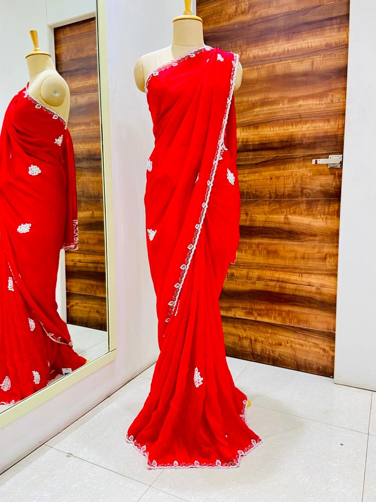 Dark Red Silk Designer Saree