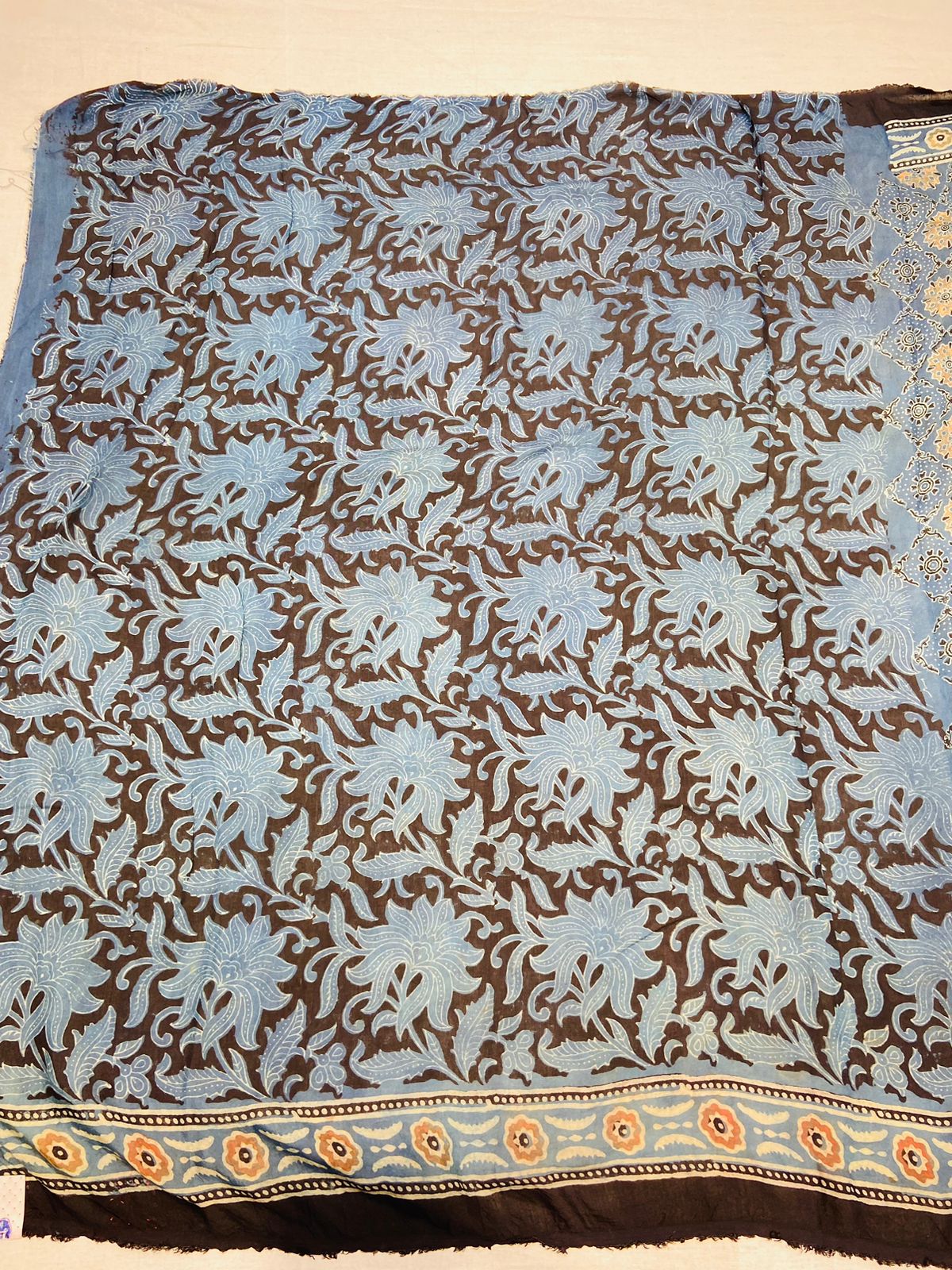 Blue Ajrakh Print Silk Saree