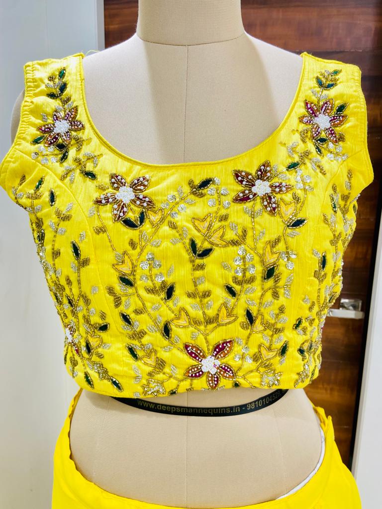 Yellow Georgette Lehenga With Crop Top & Shrug