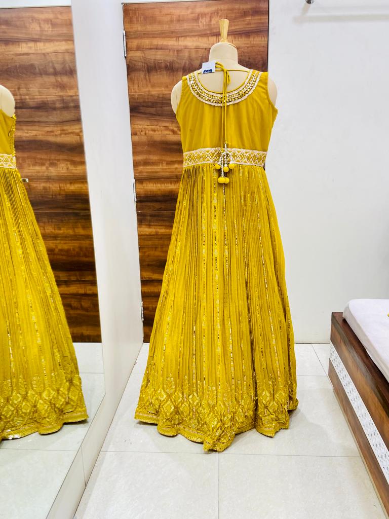 Yellow Chikankari Georgette Gown