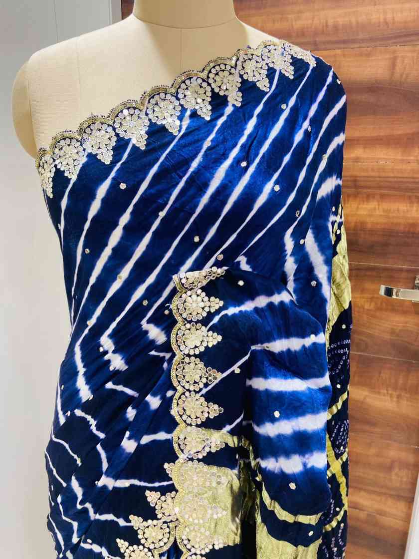 Shaded Blue Silk Bandhej Saree