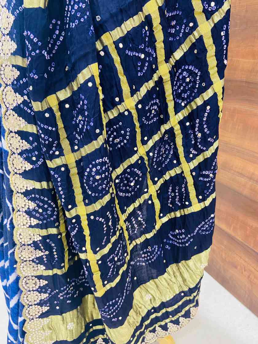 Shaded Blue Silk Bandhej Saree
