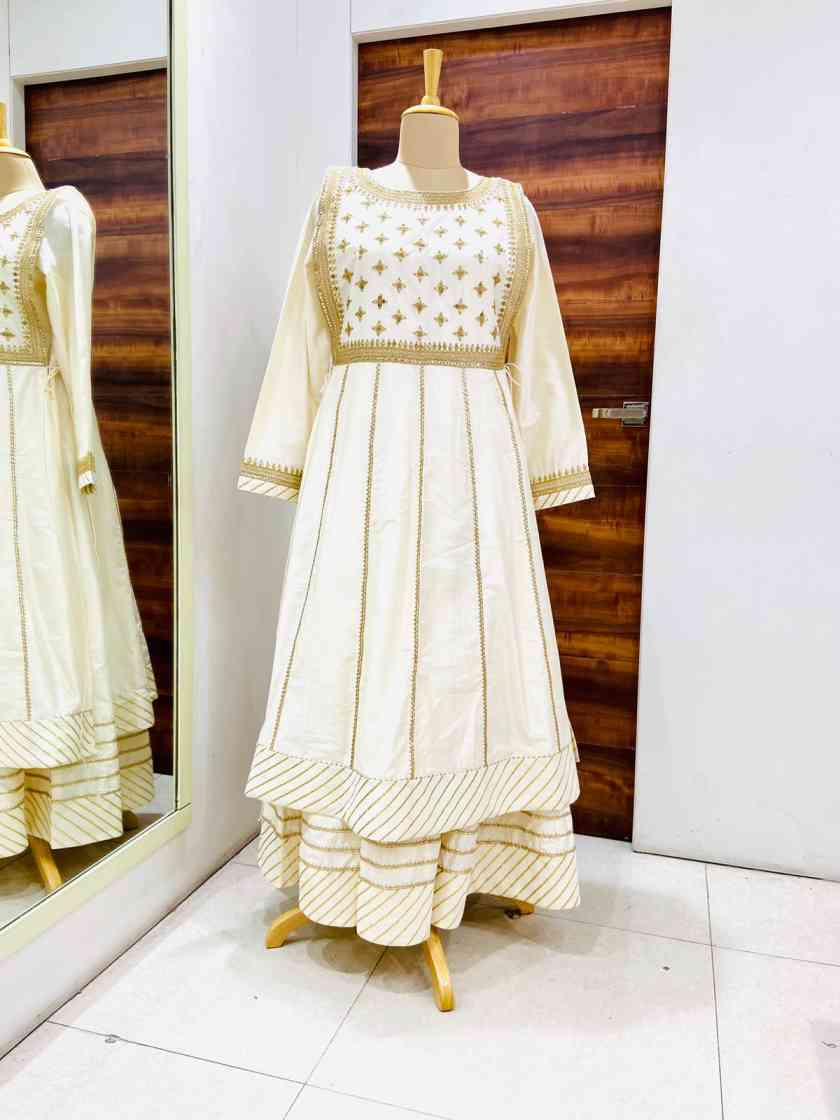 Off White Anarkali Gown With Cape