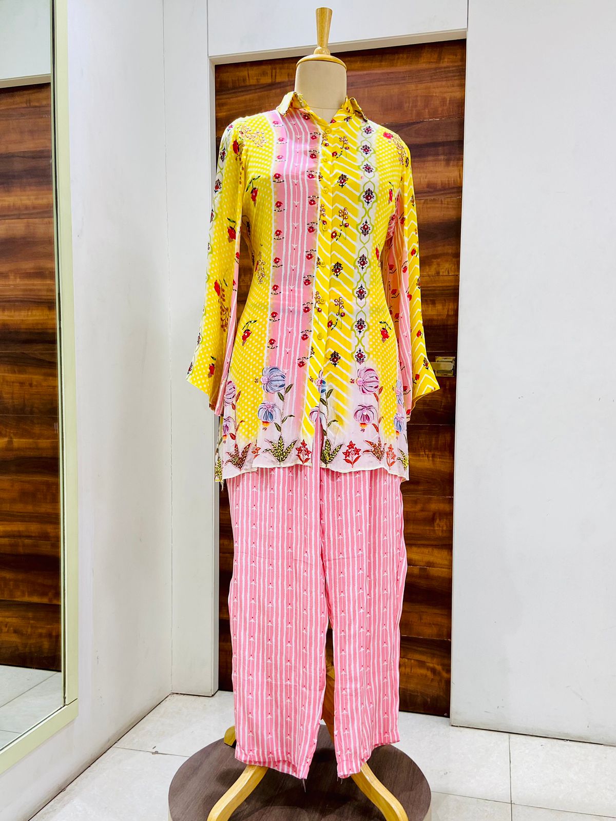 Yellow & Pink Chinnon Digital Print Co-Ord Set