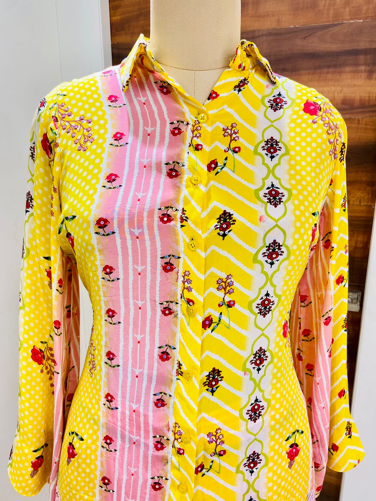 Yellow & Pink Chinnon Digital Print Co-Ord Set