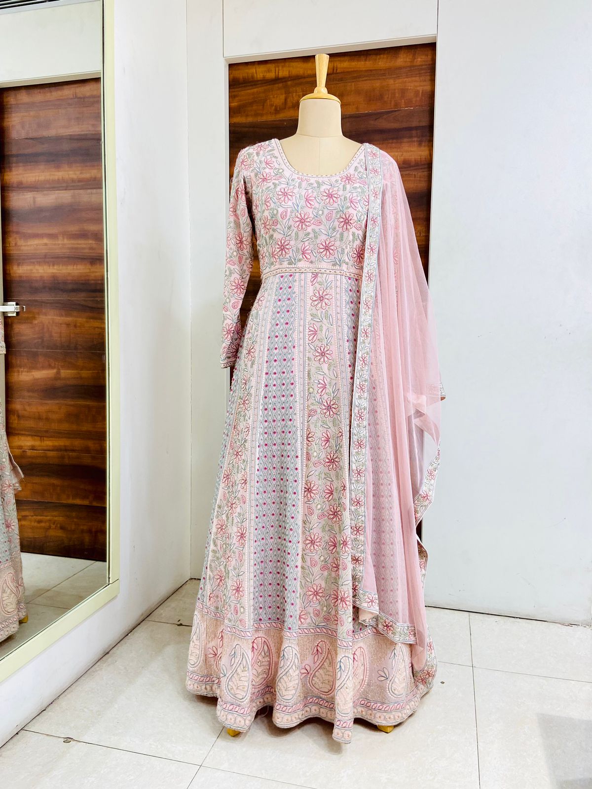 Pink Designer Chikankari Gown