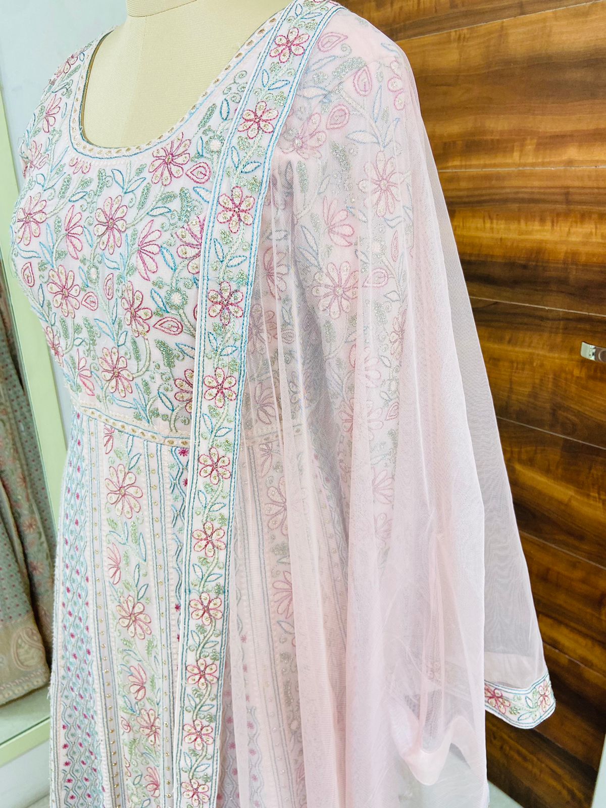 Pink Designer Chikankari Gown