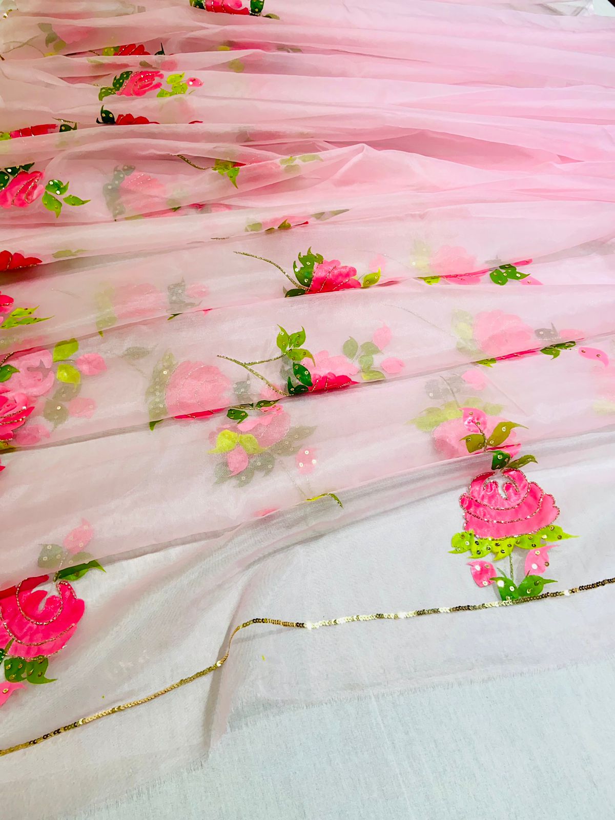 Pastel Rose Gold Hand Hand Painted Saree