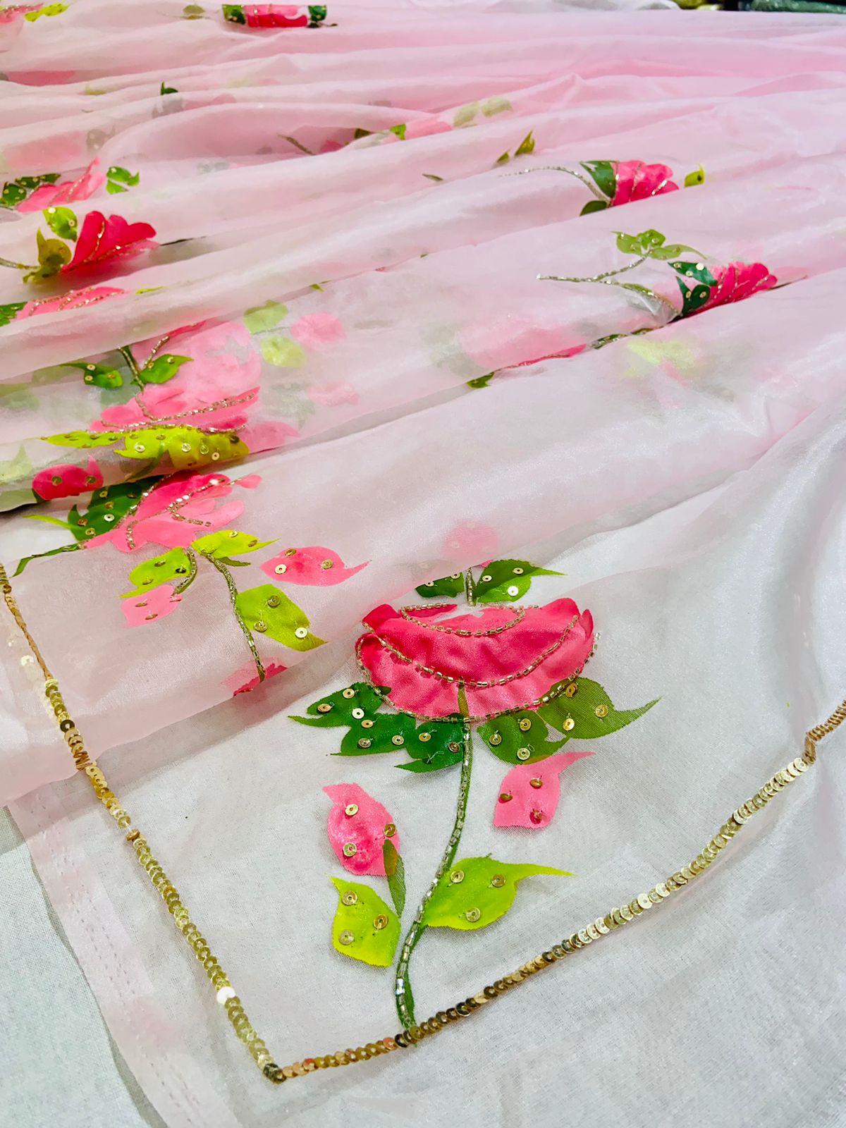Pastel Rose Gold Hand Hand Painted Saree
