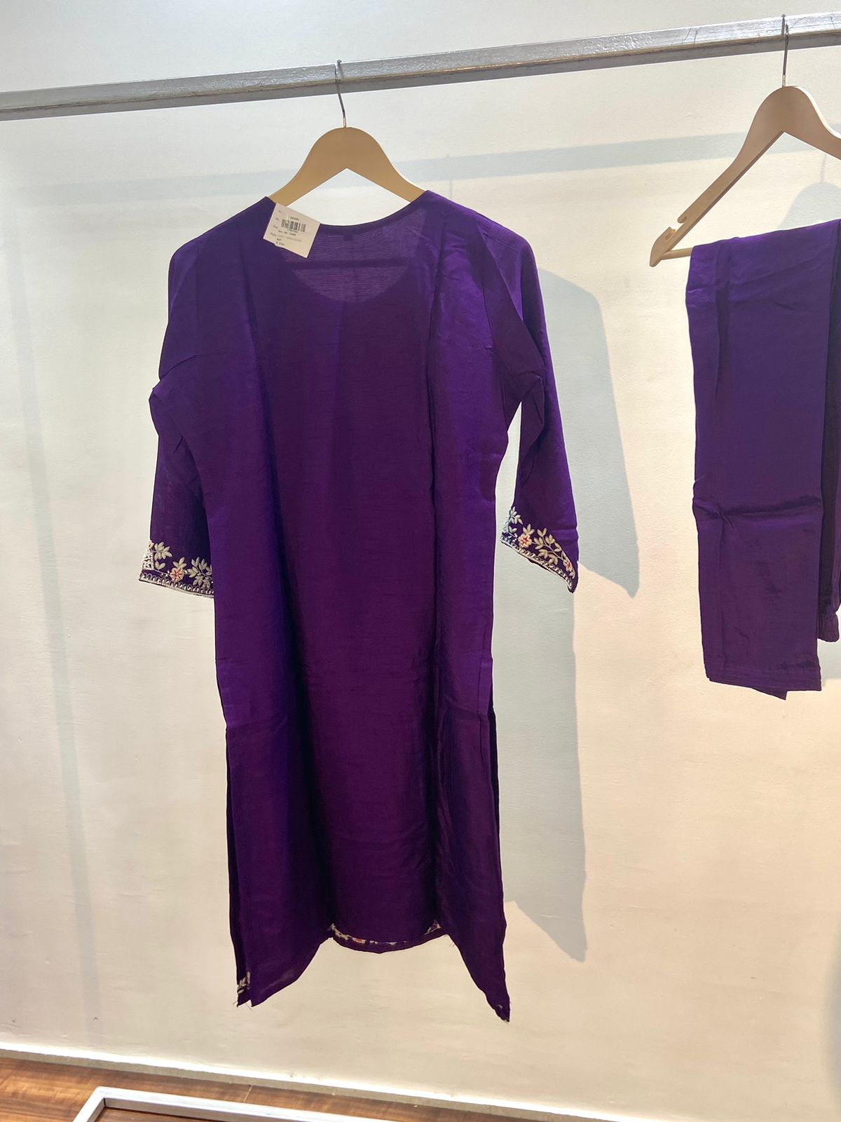 Purple Raw Silk Hand Work Suit Set