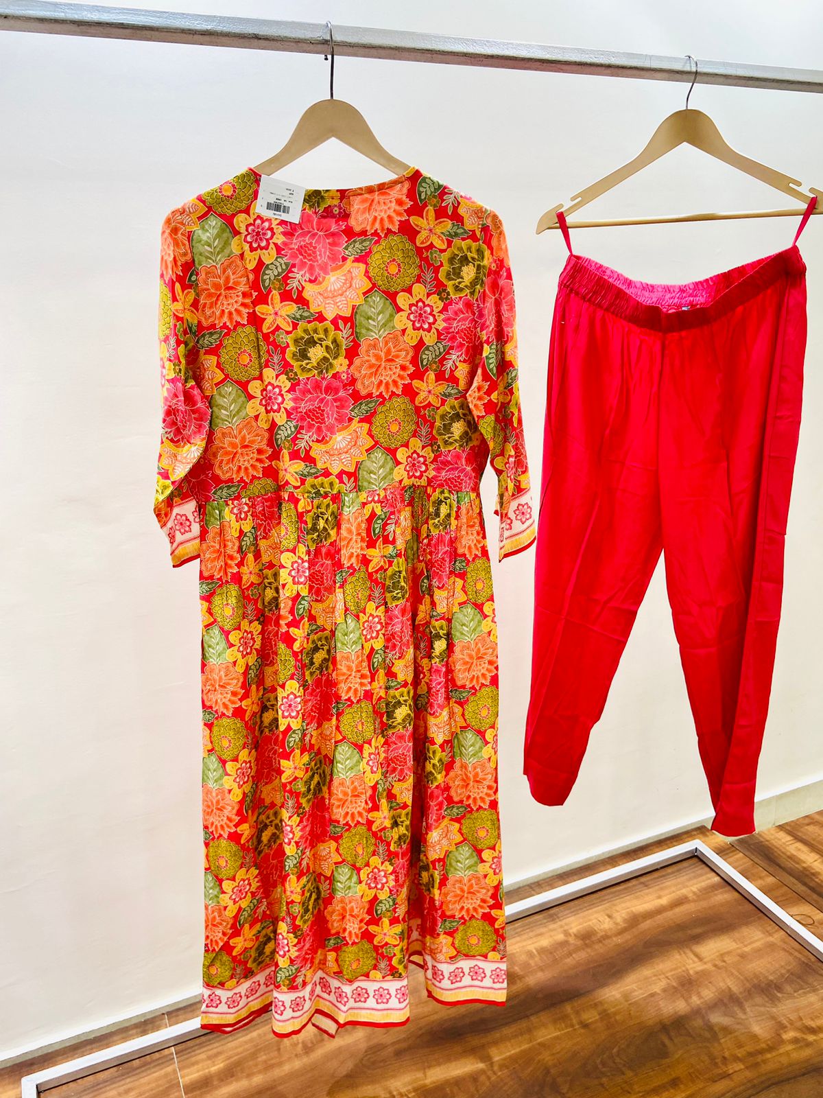 Red Floral Print Suit Set