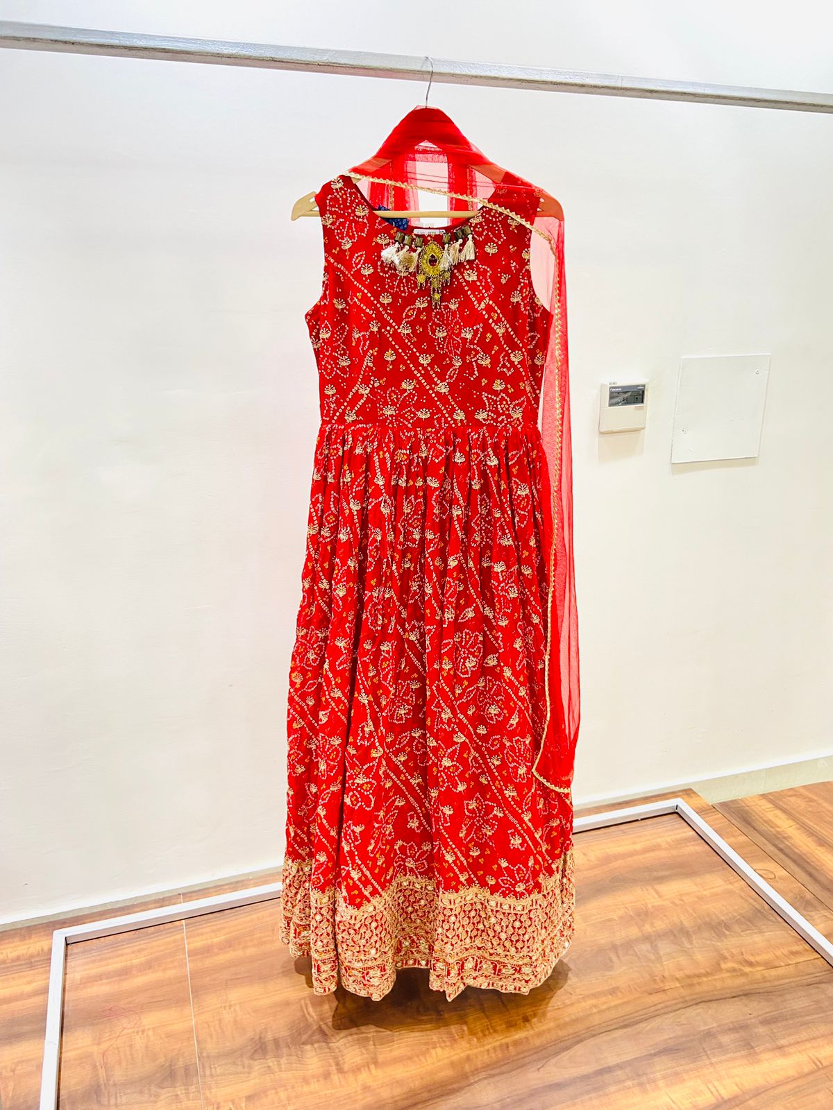 Red Bandhej Georgette Designer Gown