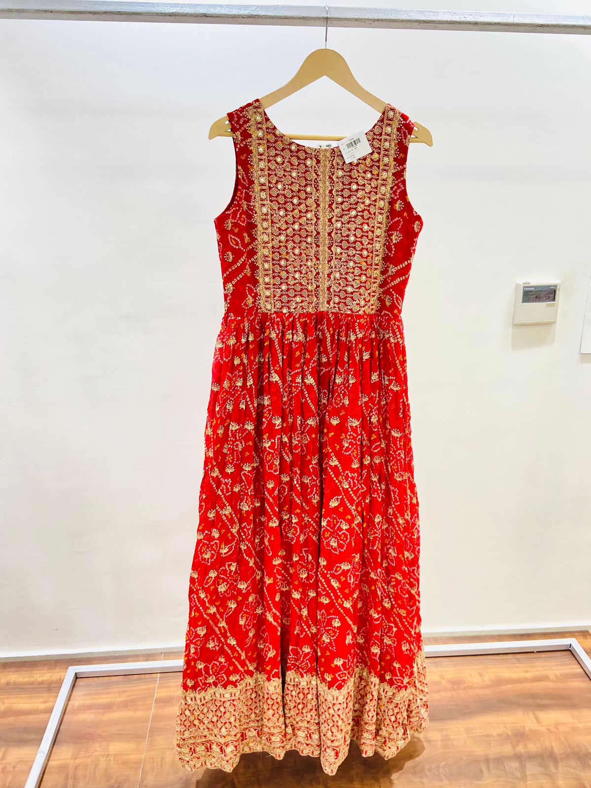 Red Bandhej Georgette Designer Gown
