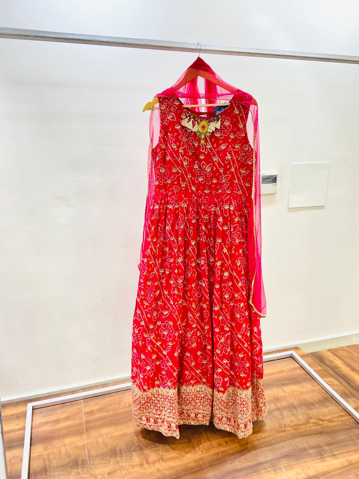 Dark Pink Bandhej Georgette Designer Gown