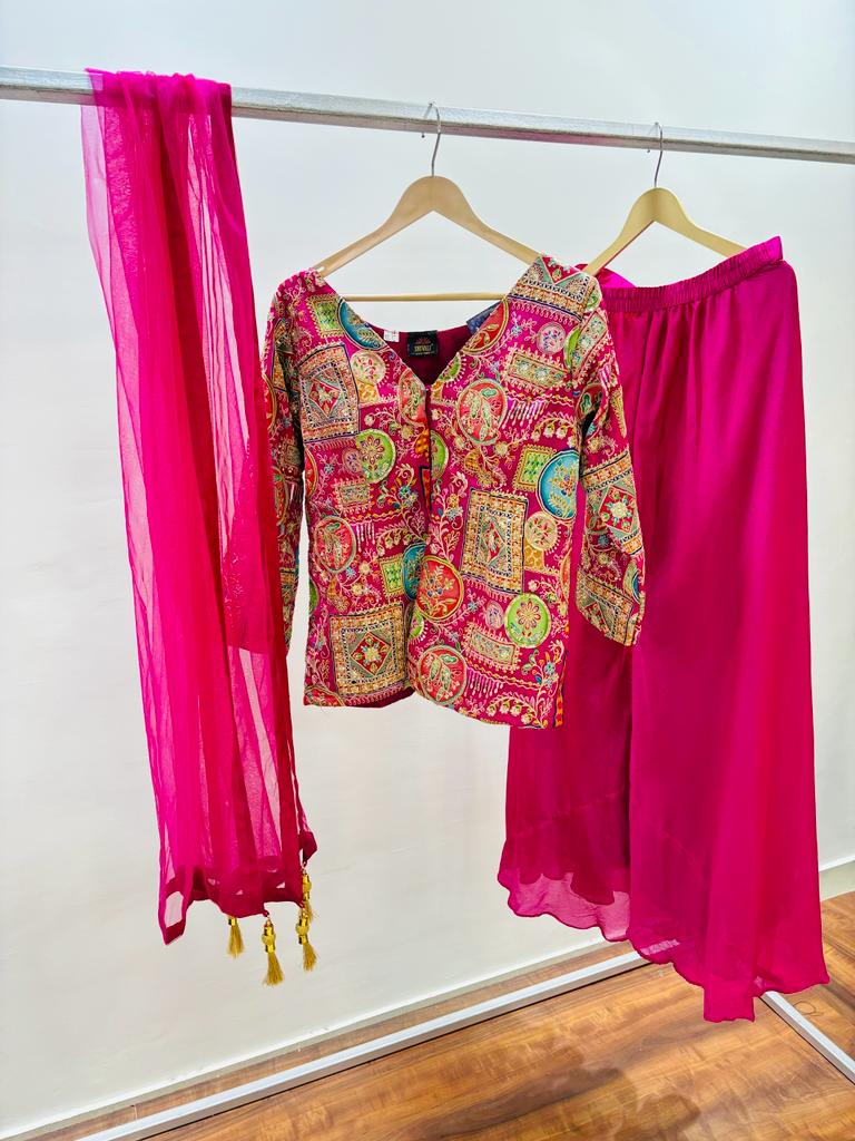 Pink Printed Designer Tunic & Palazzo