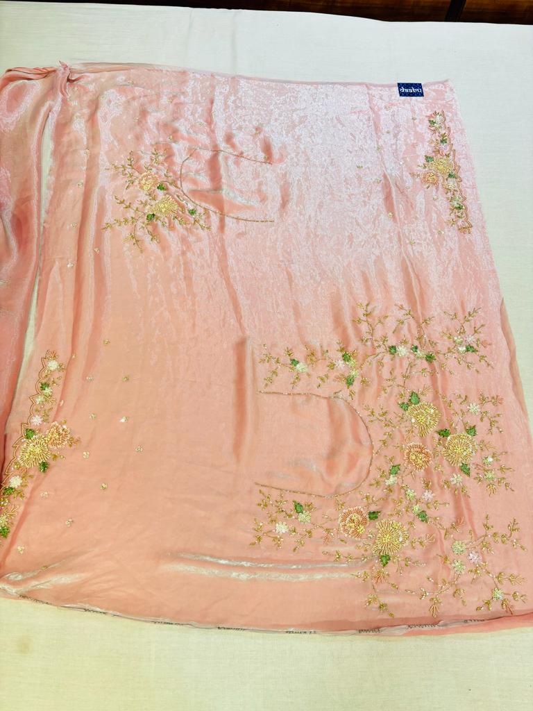 Baby Pink Glass Tissue 3D Embroidery Saree