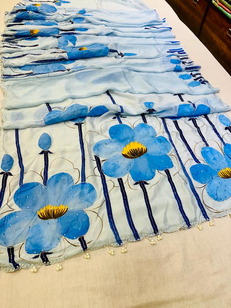 Blue Tissue Silk Designer Saree