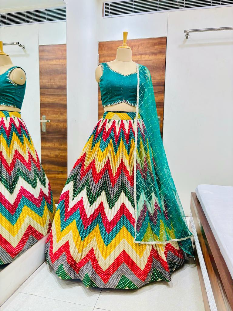 Multicolor Silk Designer Lehenga