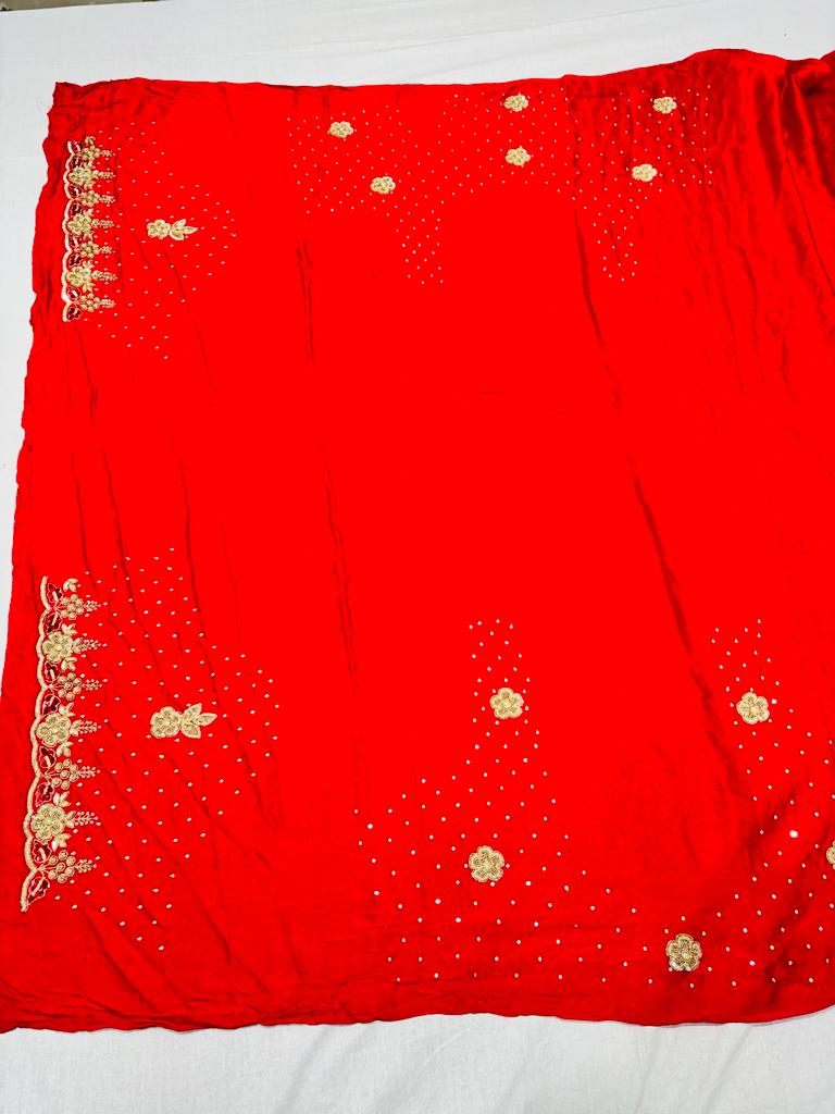 Dark Red Satin Silk Hand Work Saree