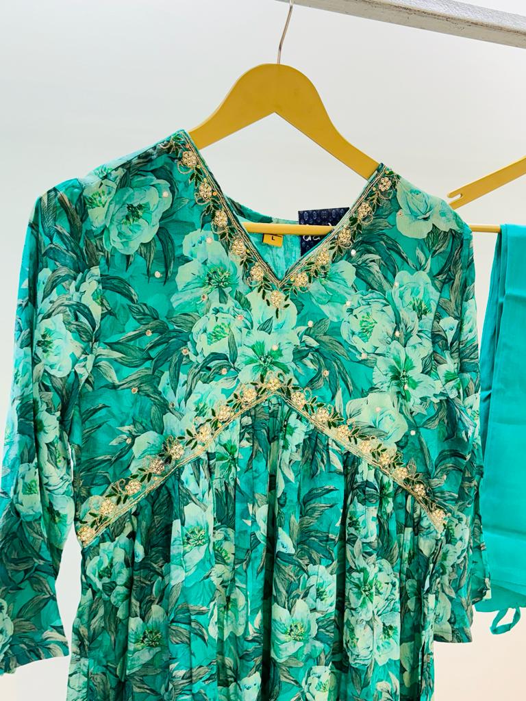 Mint Green Floral Printed Suit Set