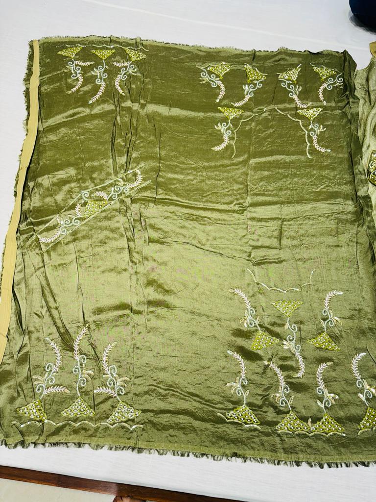 Shaded Green Satin Silk Saree